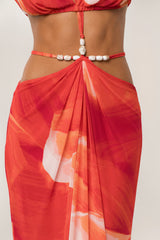 Sunset Red Hera Draped Maxi Skirt