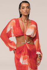Sunset Red Hera Draped Maxi Skirt