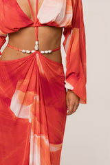 Sunset Red Hera Draped Maxi Skirt