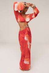 Sunset Red Hera Draped Maxi Skirt